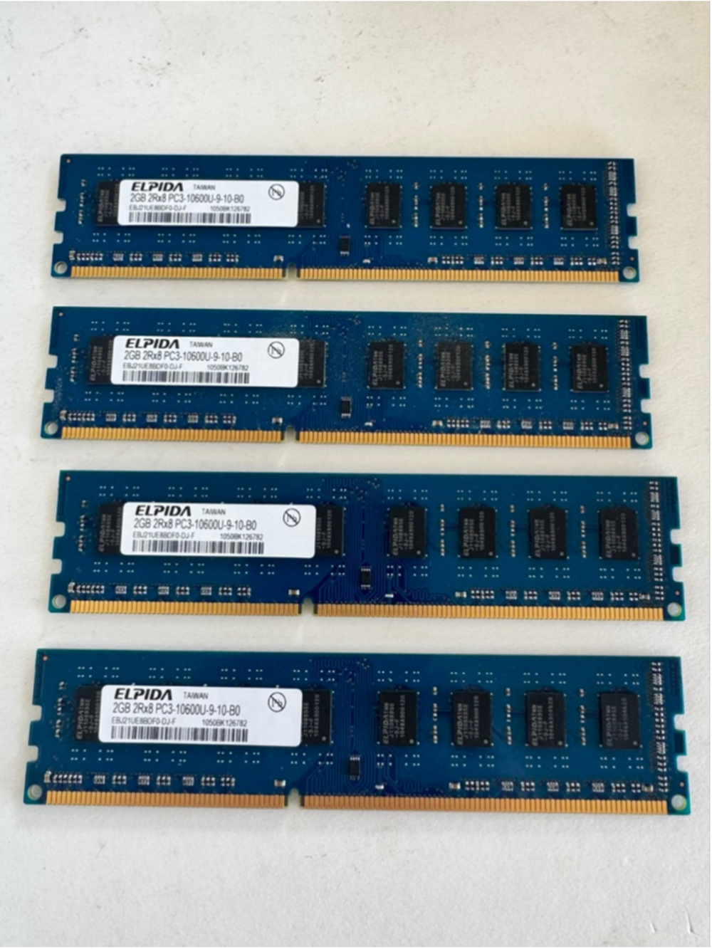 4x Elpida 2GB PC3-10600U-9-10-B0 RAM Memory Modules matched